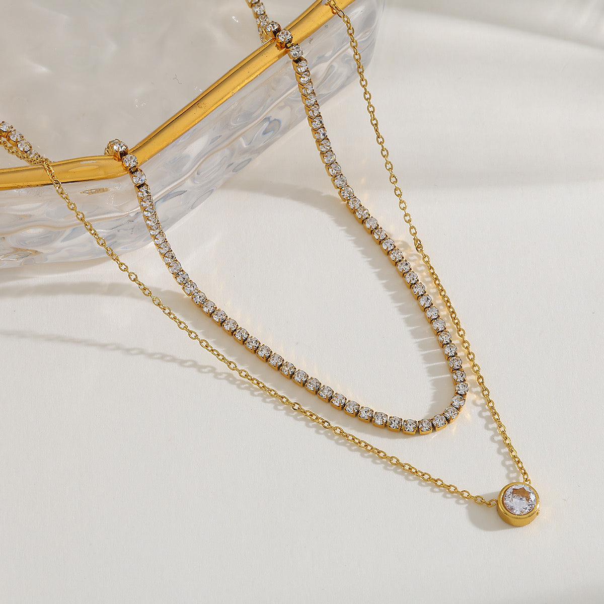 Stainless Steel Plated 18K Gold Embedded Zirconia Elegant