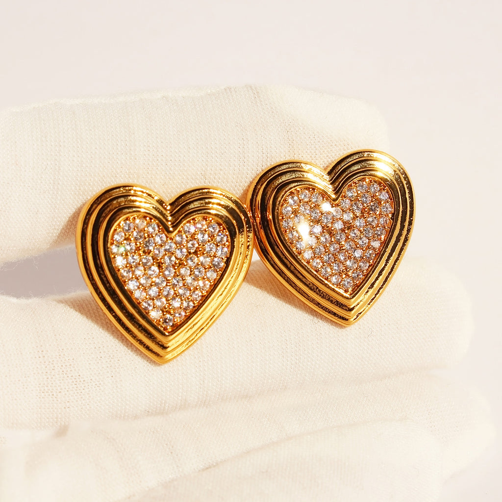 Brass Zircon 24K Gold Plated Ear Studs