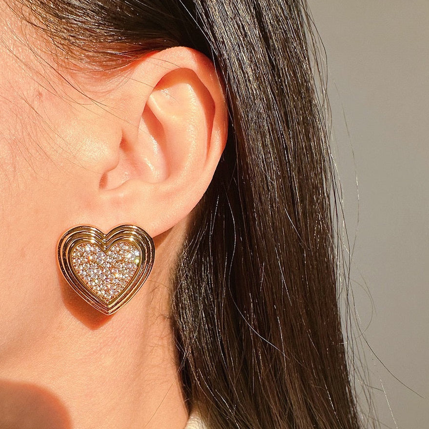 Brass Zircon 24K Gold Plated Ear Studs