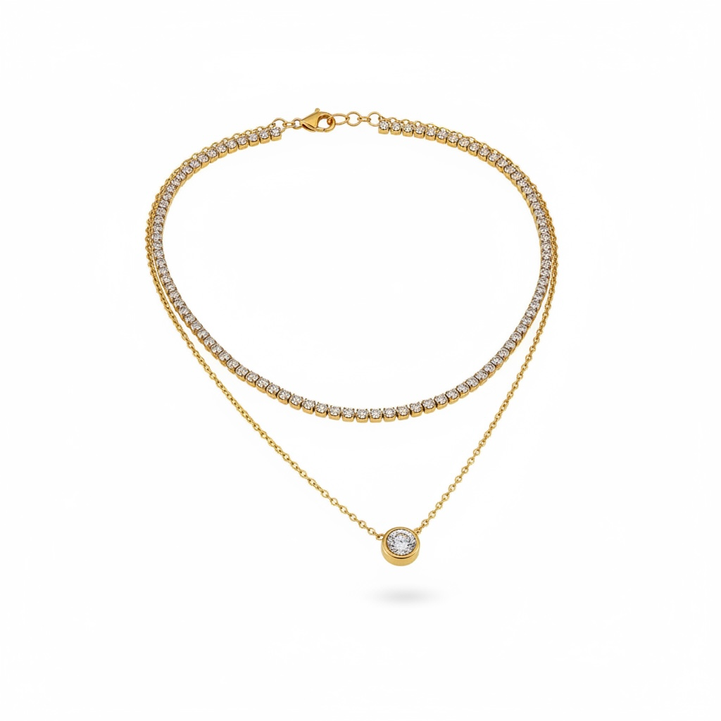 Stainless Steel Plated 18K Gold Embedded Zirconia Elegant