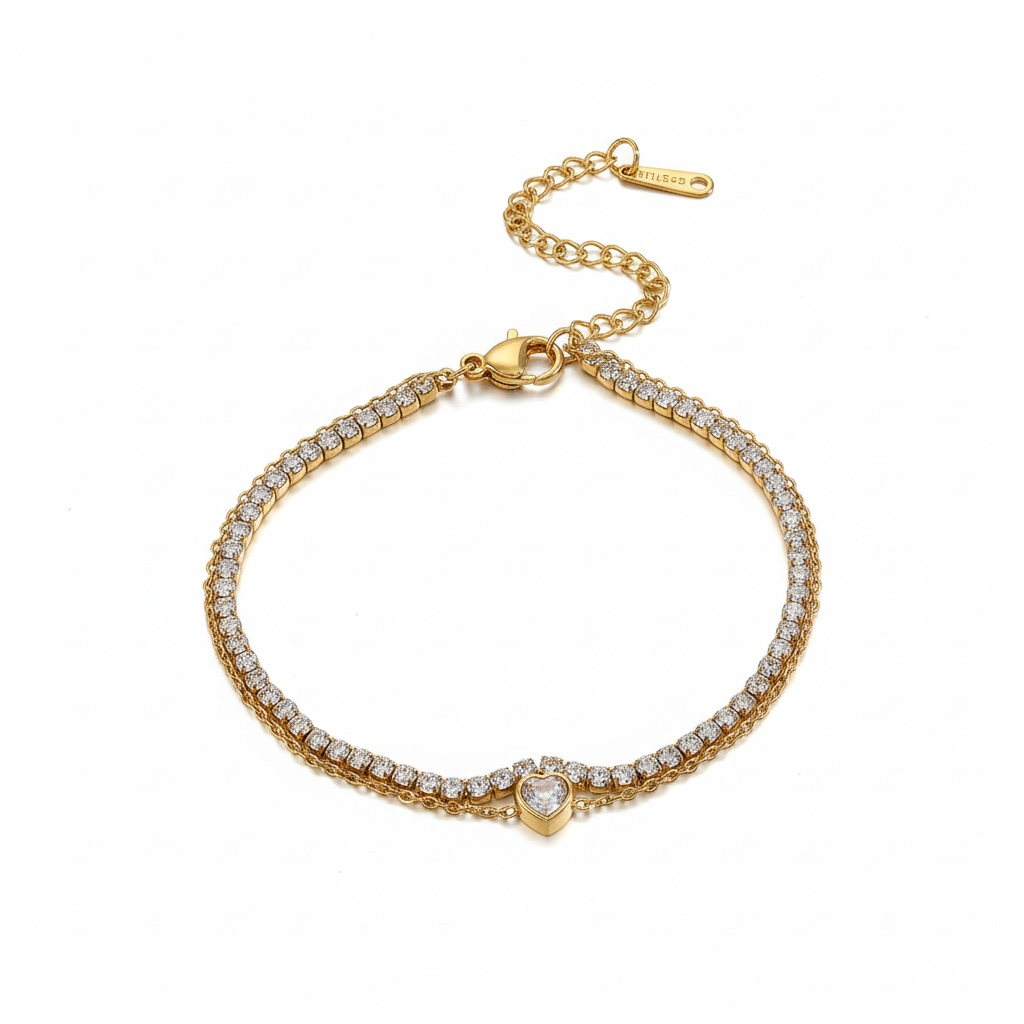 Stainless Steel Plated 18K Gold Embedded Zirconia