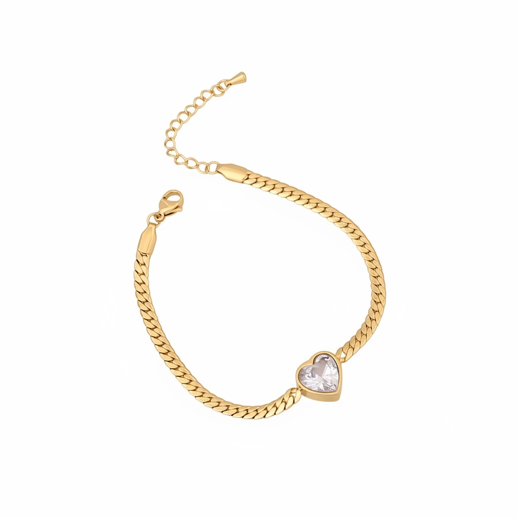 Heart Shape Stainless Steel Inlay Zircon