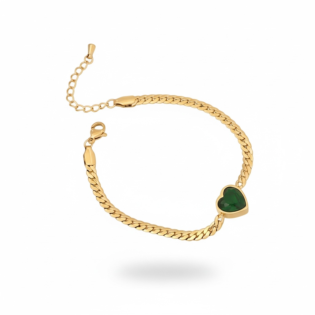 Heart Shape Stainless Steel Inlay Zircon