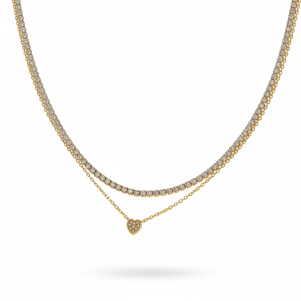 Stainless Steel Plated 18K Gold Embedded Zirconia Elegant